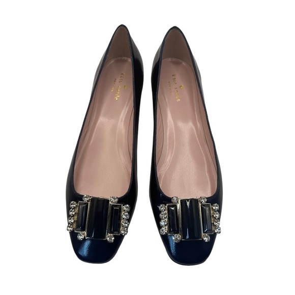 Kate Spade Women's Navy Patent Leather Jewel Buckle Toe Flats Size 10 NWOT - Picture 4 of 12